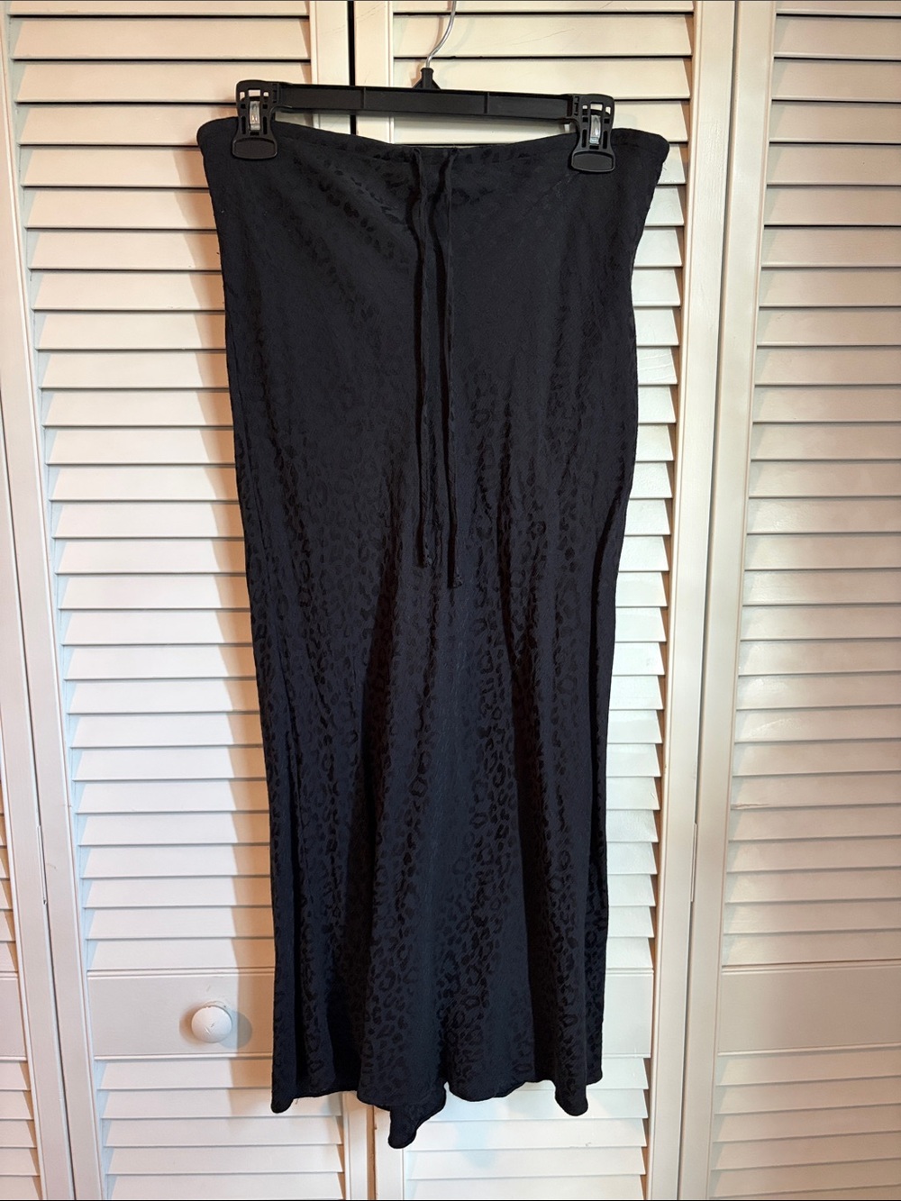 Madewell Size 8 Black Drawstring Midi Slip Skirt Leopard Jacquard Print MA988